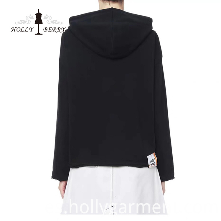 Sudadera con capucha negra y blanca Black White Crop Hoodie